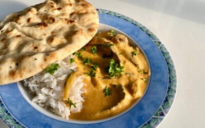 vegan butter chicken met geroosterde aubergine